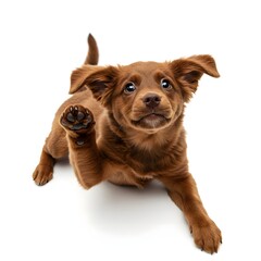 Puppy Training Gesture, Adorable Brown Dog Raising Paw