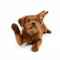 Happy Puppy Waving Hello on Clean White Backdrop