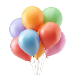 A cluster of colorful balloons against a white background.  The balloons are various shades of orange, light green, light purple, light blue, red, and pink.  