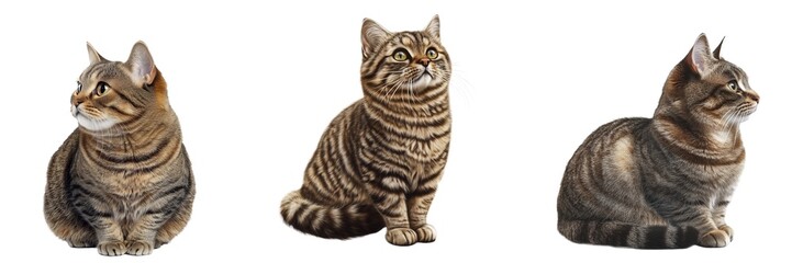 Fototapeta premium Kurilian Cat Set Isolated on Transparent Background. PNG. 