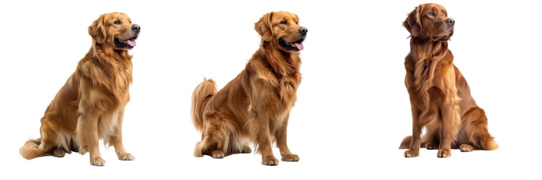 Golden Retriever Dog Set Isolated on Transparent Background. PNG. 
