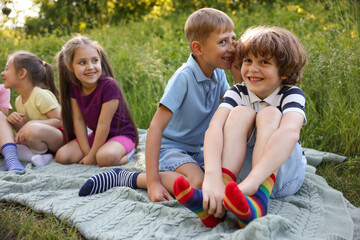 Children spending time in nature on summer day