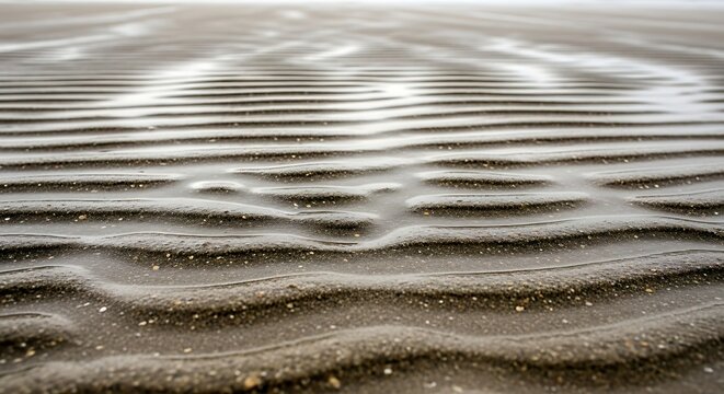 Close up of sand pattern on the beach at low tide, texture