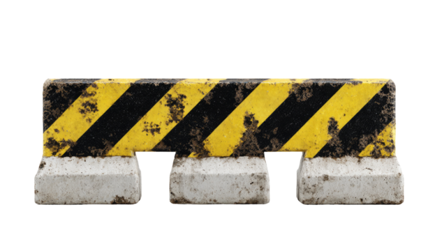 Industrial safety barrier, weathered yellow and black