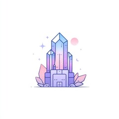 Naklejka premium Crystal city nestled in foliage, with a pastel color palette