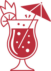 Vibrant Red Cocktail Icon Illustration for Summer Drinks and Tropical Vacation Themed Designs, Simple Modern Graphic Illustration of Classic Cocktail