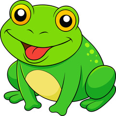 Cute cartoon green frog with big eyes and a happy smile.