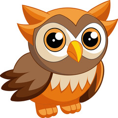 Cute cartoon owl illustration with big eyes and orange feather