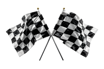Two checkered racing flags crossed, symbolizing victory, competition, and the excitement of motorsports. Ideal for racing events and promotions.