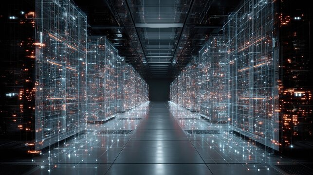 Sleek server racks in a high-tech data center integrate seamlessly with abstract lines of data, representing intelligence and system behavior.
 - Powered by Adobe