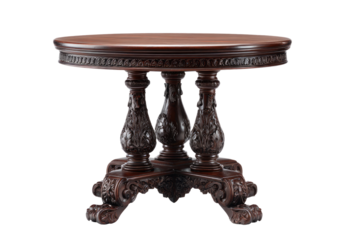 Ornate, round wooden table with elaborate carvings