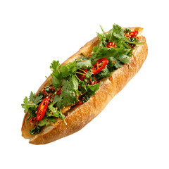 Delicious Vietnamese Banh Mi Sandwich with Fresh Cilantro and Chili