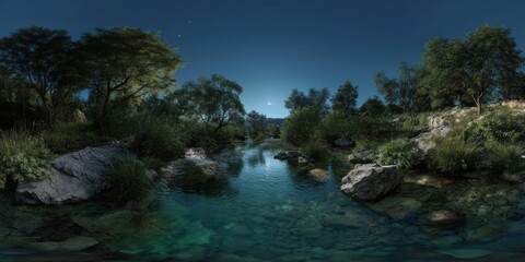 Water reflection hdr panorama night landscape