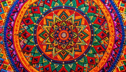Obraz premium Vibrant Beaded Mandala: A Colorful Tapestry of Tradition Mexican pattern