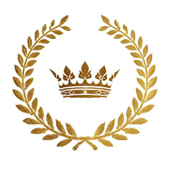 Stylized golden laurel wreath with a crown symbolizing victory and achievement. Perfect for awards, achievements, and noble endeavors in design.
