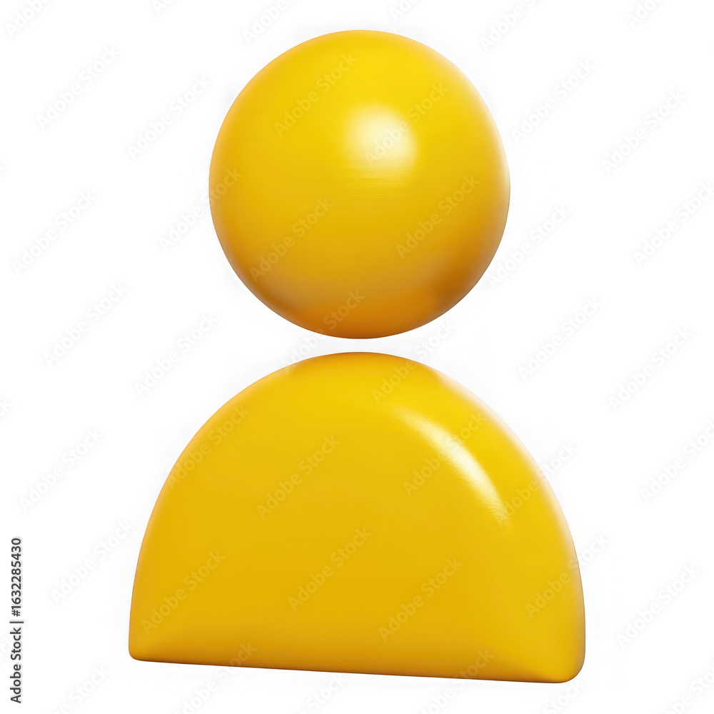 Poster a 3d bright yellow sphere balanced on top of a yellow half sphere representing a simple abstract hum
