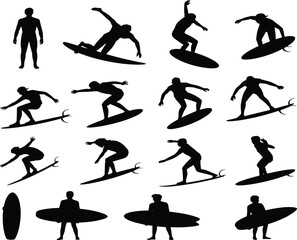 Silhouette of surfer riding waves, surfing action, extreme water sport, beach lifestyle, summer sport, ocean adventure, active surfer