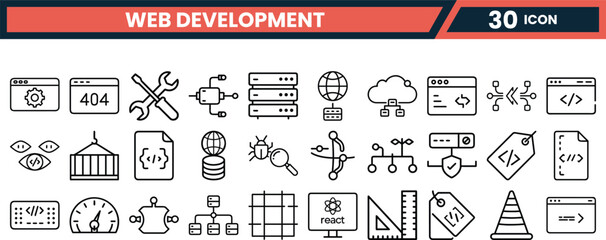 Web Design - thin line vector icon set. Pixel perfect. Editable stroke. The set contains icons: Web Designer, Computer Programmer, Web Page