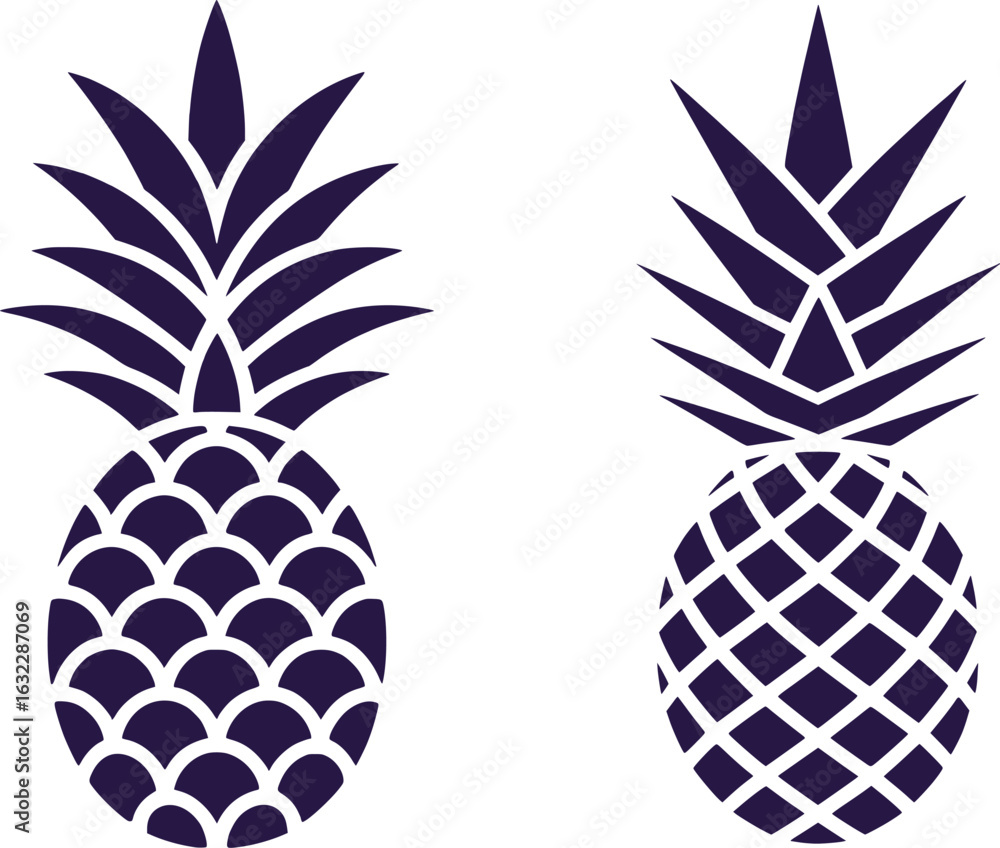 Poster two stylized pineapple illustrations expressing tropical freshness and artistic design highlighting 