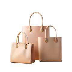 Elegant Beige Leather Handbags Grouped Together on Transparent Background group elegant beige leather handbags The