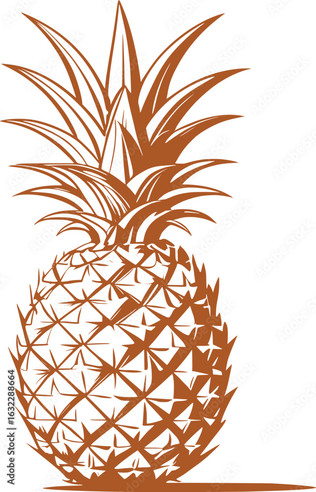 Poster unique pineapple vector design a tropical fruit graphic element with detailed brown outlines and a d
