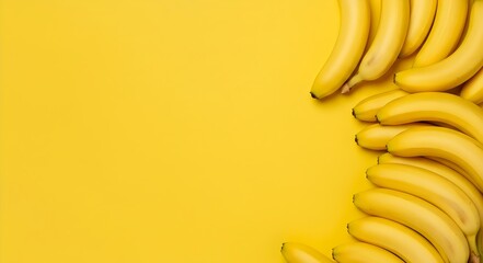 Bright yellow background with fresh bananas, Copy space. Space for text