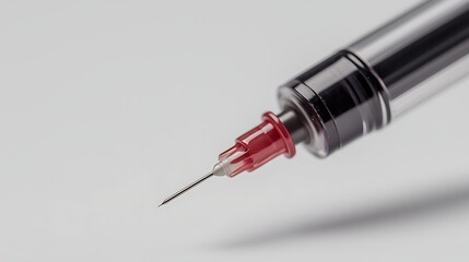 A close-up of a syringe tip showcasing a fine needle, highlighting precision and medical application.