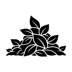 A monochrome illustration of a pile of leaves with a white background in a vector graphic style