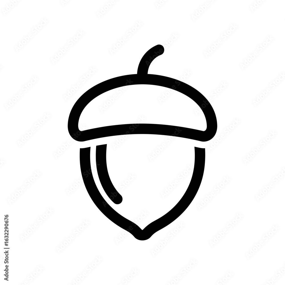 Poster a simple black outline drawing of a single acorn with a curved stem on a white background image view