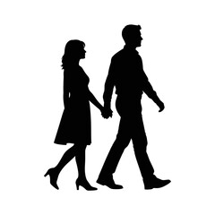 A silhouette of a man and woman walking hand in hand against a white background in a vector image