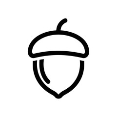 A simple black outline drawing of a single acorn with a curved stem on a white background image view