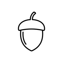 Isolated vector outline illustration of an acorn with a smooth cap and a curved stem on a white background