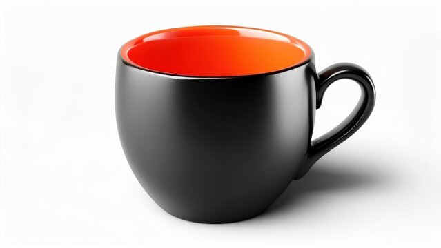 Round black mug, orange inside
