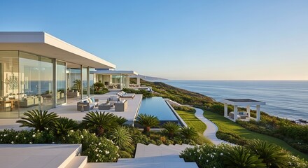 Luxury Oceanfront Property with Modern Minimalist Architecture and Infinity Pool.