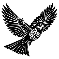 Obraz premium Elegant flying sparrow bird vector illustration in a black and white graphic style