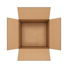 Open cardboard box viewed from above against black background