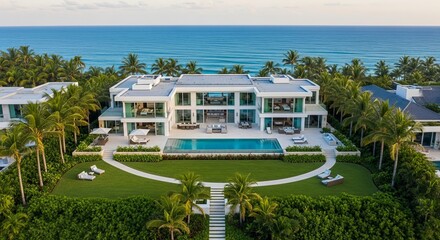 Luxury Oceanfront Property with Modern Minimalist Architecture and Infinity Pool.