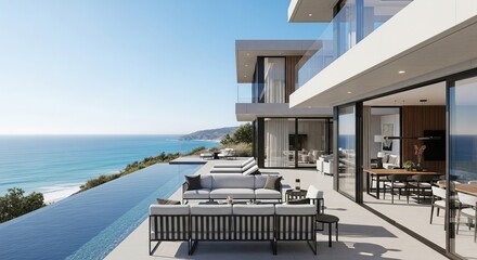 Luxury Oceanfront Property with Modern Minimalist Architecture and Infinity Pool.