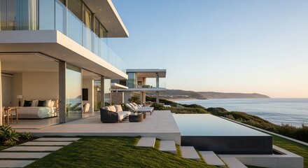 Luxury Oceanfront Property with Modern Minimalist Architecture and Infinity Pool.