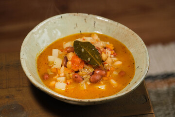 A bowl home made vegan Minestrone soup