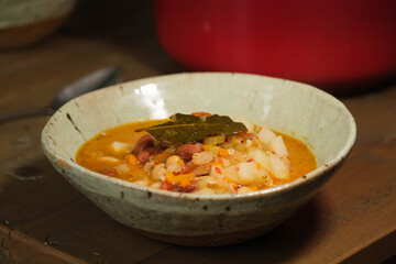 A bowl home made vegan Minestrone soup