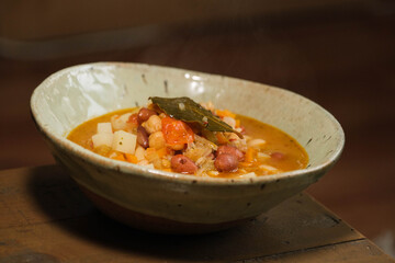 A bowl home made vegan Minestrone soup
