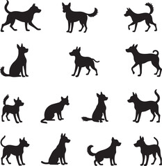 Collection of Dog Silhouettes in Various Poses on a White Background