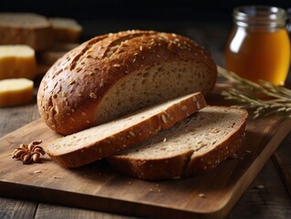 delicious and healthy homemade wholegrain bread with honey
