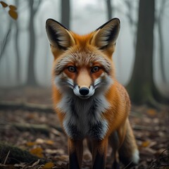 Fototapeta premium Red Fox in Autumn Forest Mist