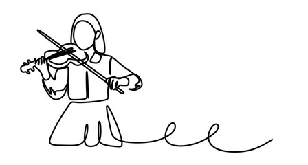 continuous line art of a woman playing the violin. violinist's performance. violin concert