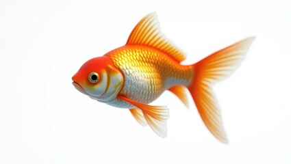 Close-up of a goldfish against a plain white background.