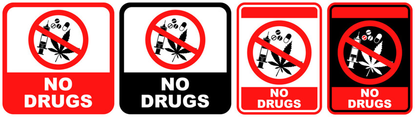 set sign prohibited no drugs symbol design label template vector illustration