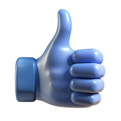 3D Blue Thumbs Up Gesture Icon for Social Media on Transparent Background rendered blue thumbs