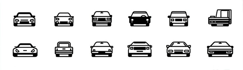 Simple black and white line art car icons
